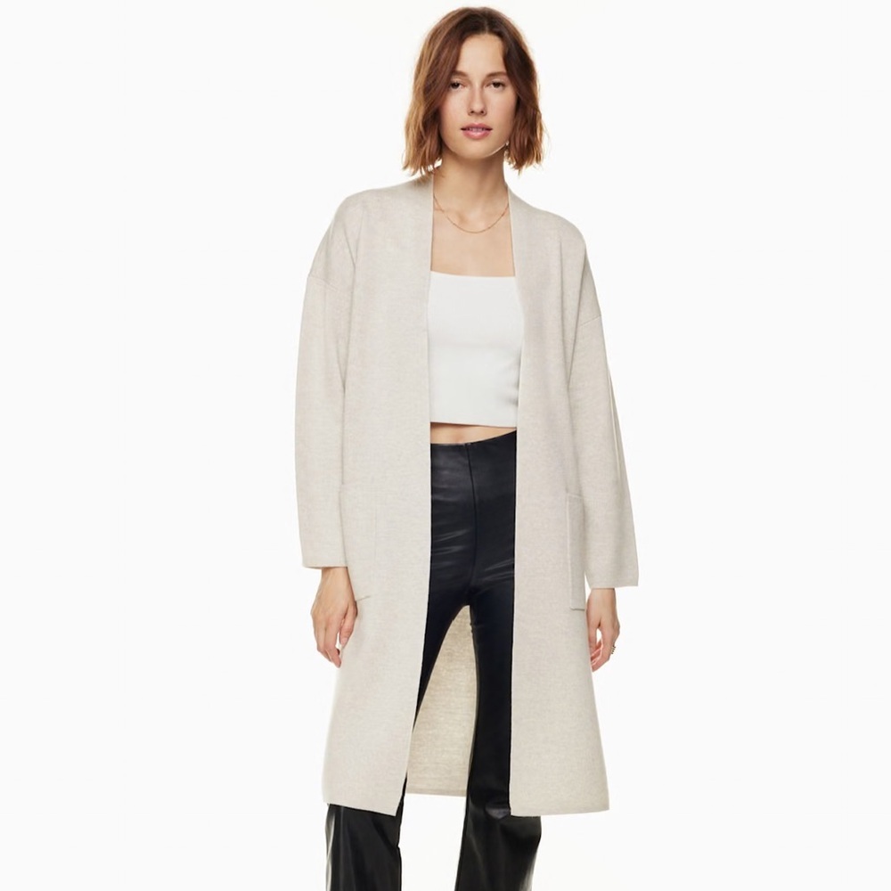 WILFRED Belize 100% Merino Wool Light Gray Open-Front Cardigan